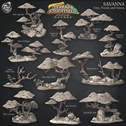 3D Printed Cast n Play Terrain Essentials Nature - Savanna Terrain Trees, Ponds and Fauna Set 28mm 32mm D&D (Online Only)