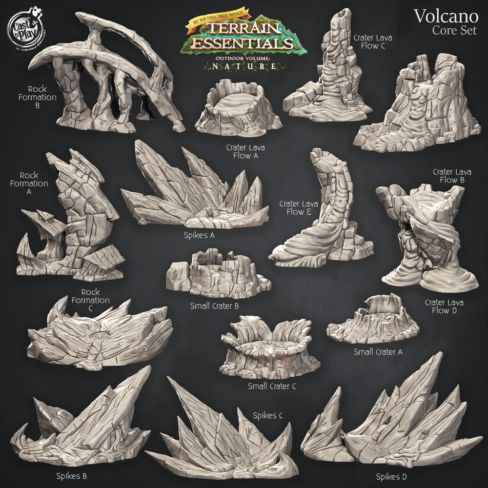 3D Printed Cast n Play Terrain Essentials Nature Volcano Terrain - Volcano Core Set 28mm 32mm D&D (Online Only)