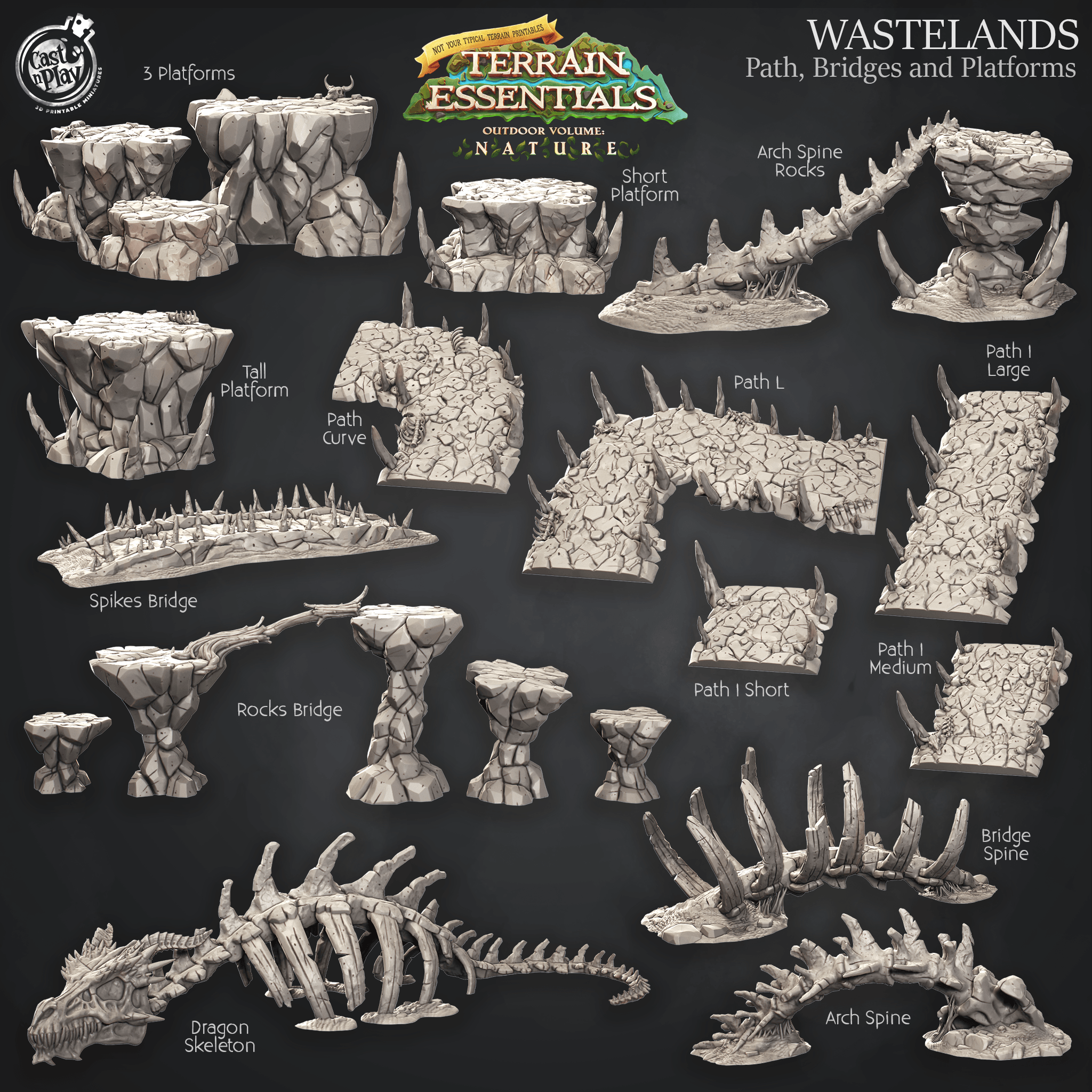 3D Printed Cast n Play Terrain Essentials Nature Wastelands Terrain - Path, Bridges and Platforms  Set 28mm 32mm D&D (Online Only)