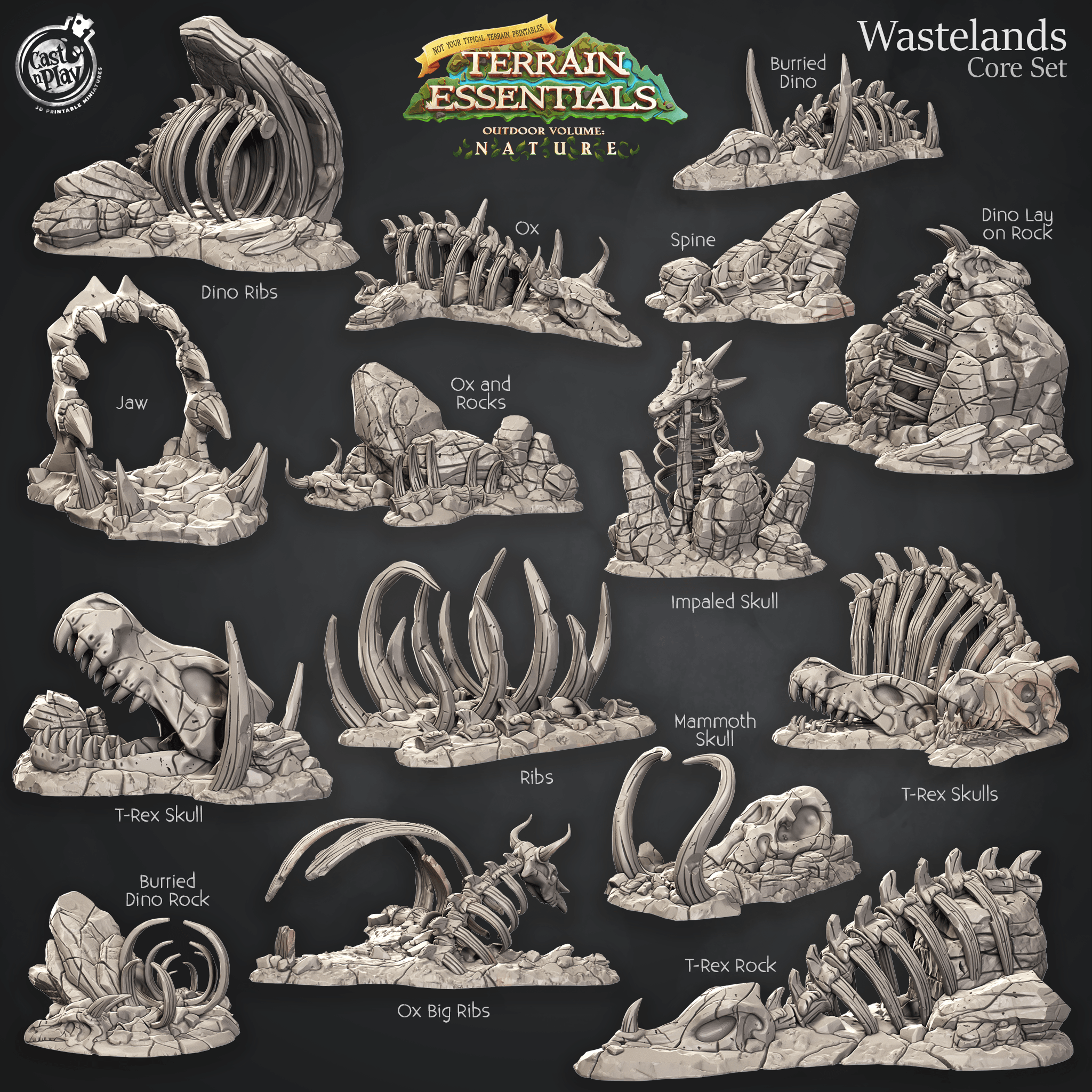 3D Printed Cast n Play Terrain Essentials Nature Wastelands Terrain - Wastelands Core Set 28mm 32mm D&D (Online Only)