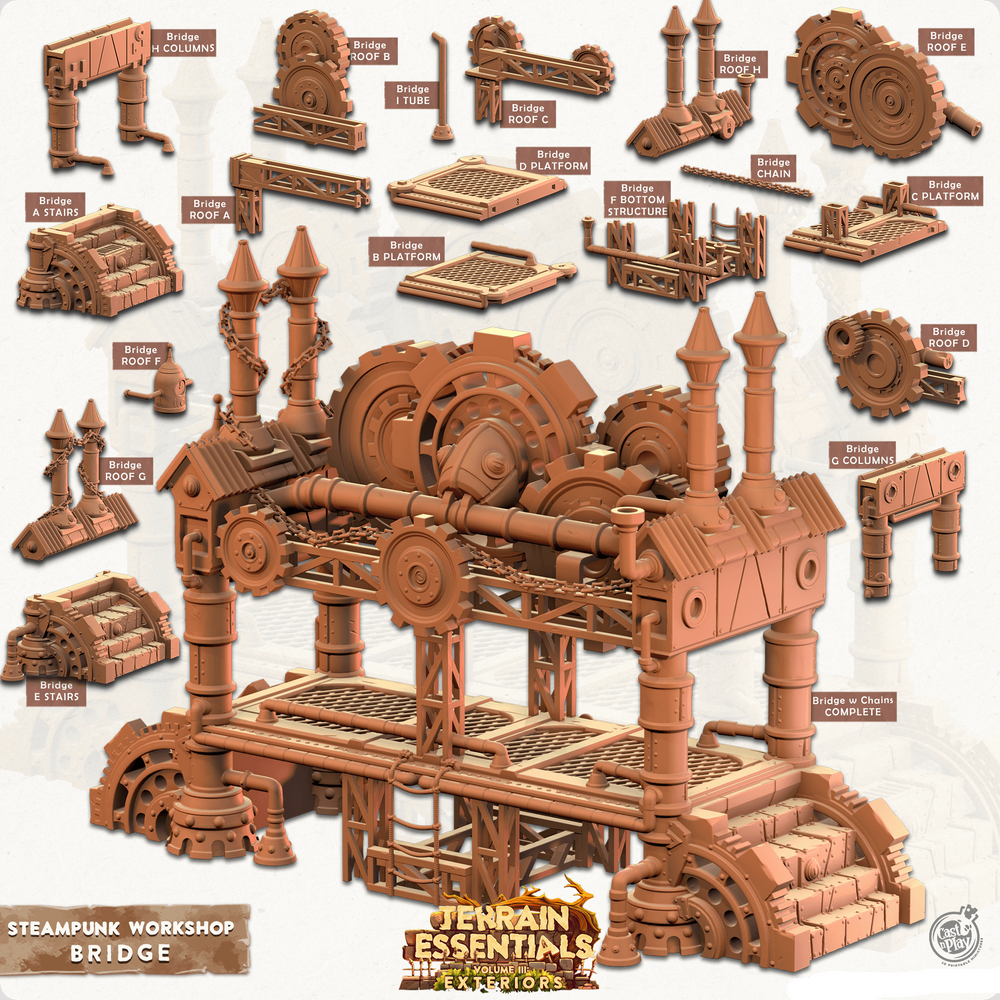 3D Printed Cast n Play Terrain Essentials - Steampunk Workshop Bridge 28mm 32mm (Online Only)