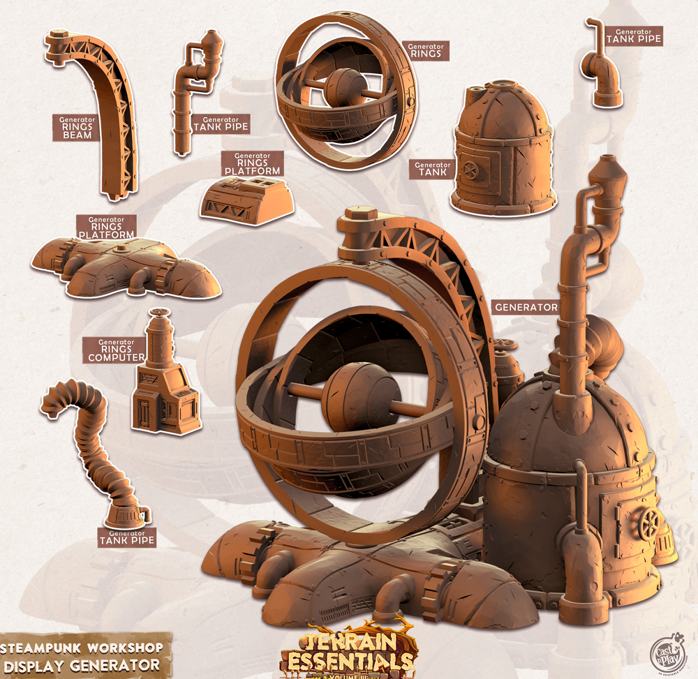 3D Printed Cast n Play Terrain Essentials - Steampunk Workshop Display Generator 28mm 32mm (Online Only)