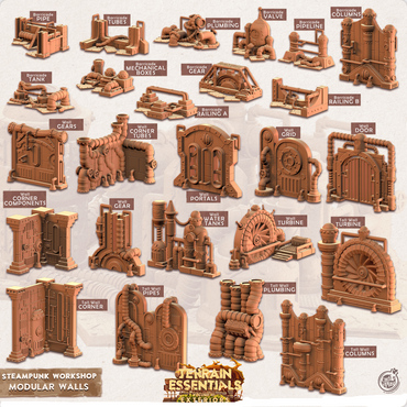 3D Printed Cast n Play Terrain Essentials - Steampunk Workshop Modular Walls 28mm 32mm (Online Only)
