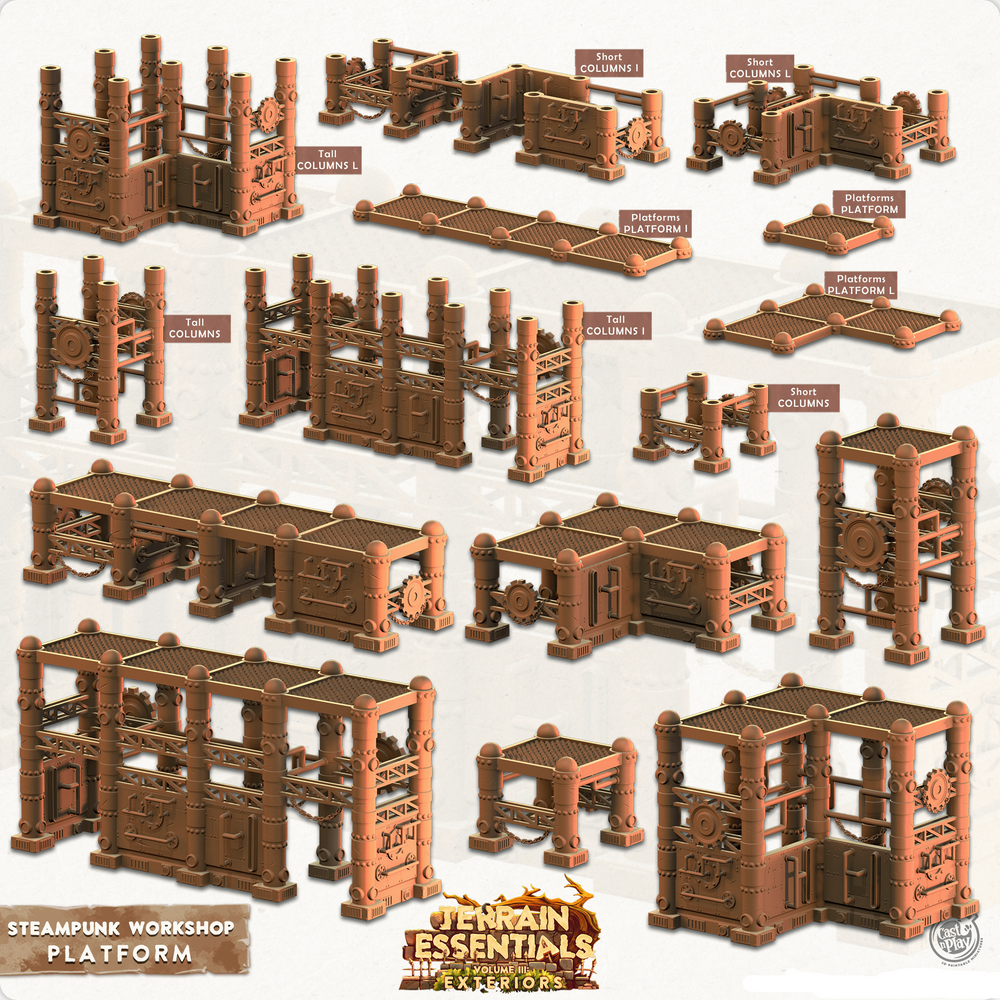 3D Printed Cast n Play Terrain Essentials - Steampunk Workshop Platforms 28mm 32mm (Online Only)