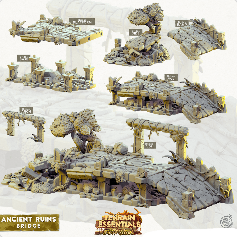 3D Printed Cast n Play Terrian Essentials Exteriors Ancient Ruins - Bridge Ancient Ruins Set 28mm 32mm D&D (Online Only)