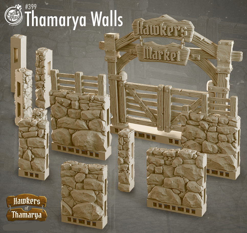 3D Printed Cast n Play Thamarya Market Walls Hawkers of Thamarya 28mm 32mm D&D (Online Only)