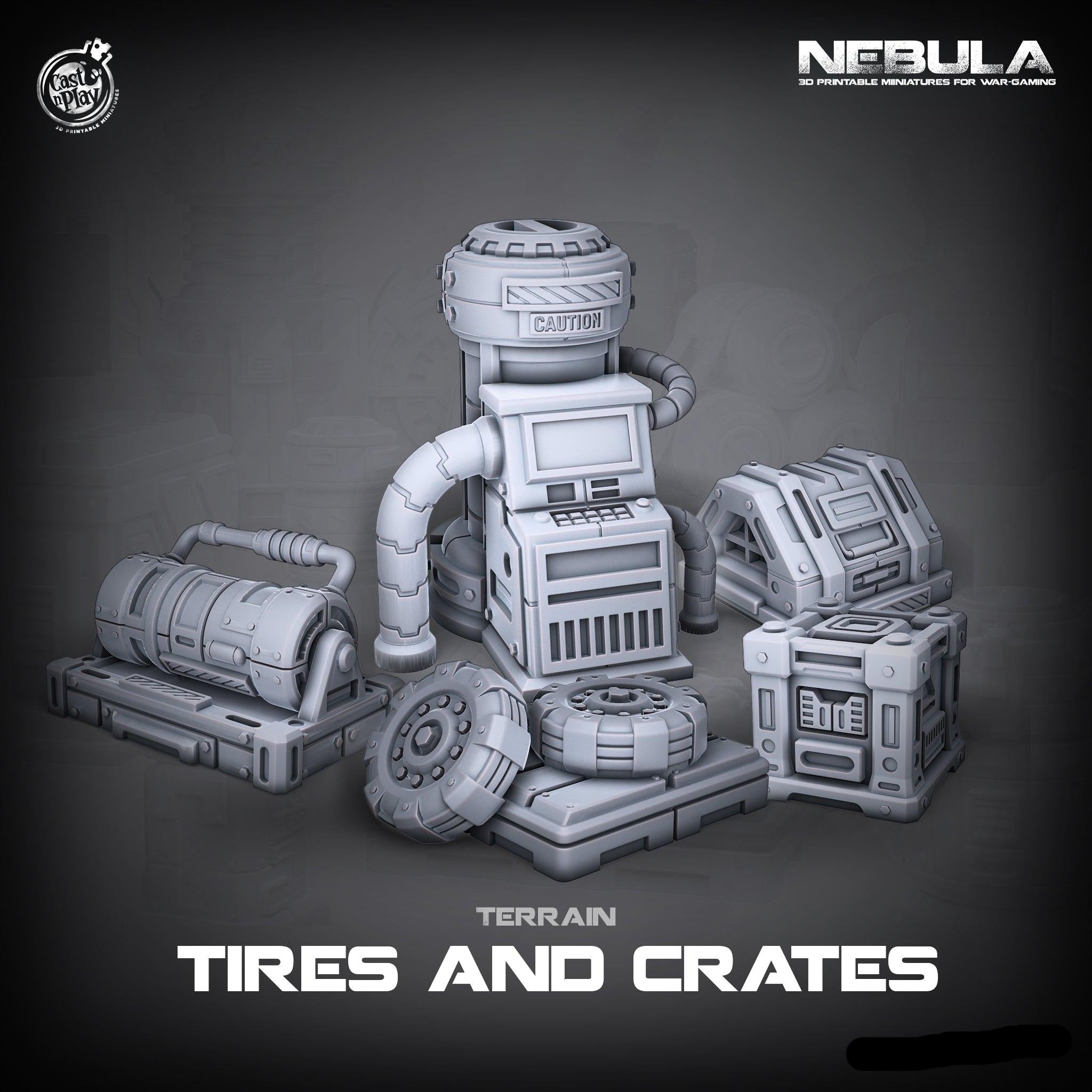 3D Printed Cast n Play Tires and Crates Nebula Origins 28mm 32mm D&D (Online Only)