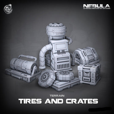 3D Printed Cast n Play Tires and Crates Nebula Origins 28mm 32mm D&D (Online Only)