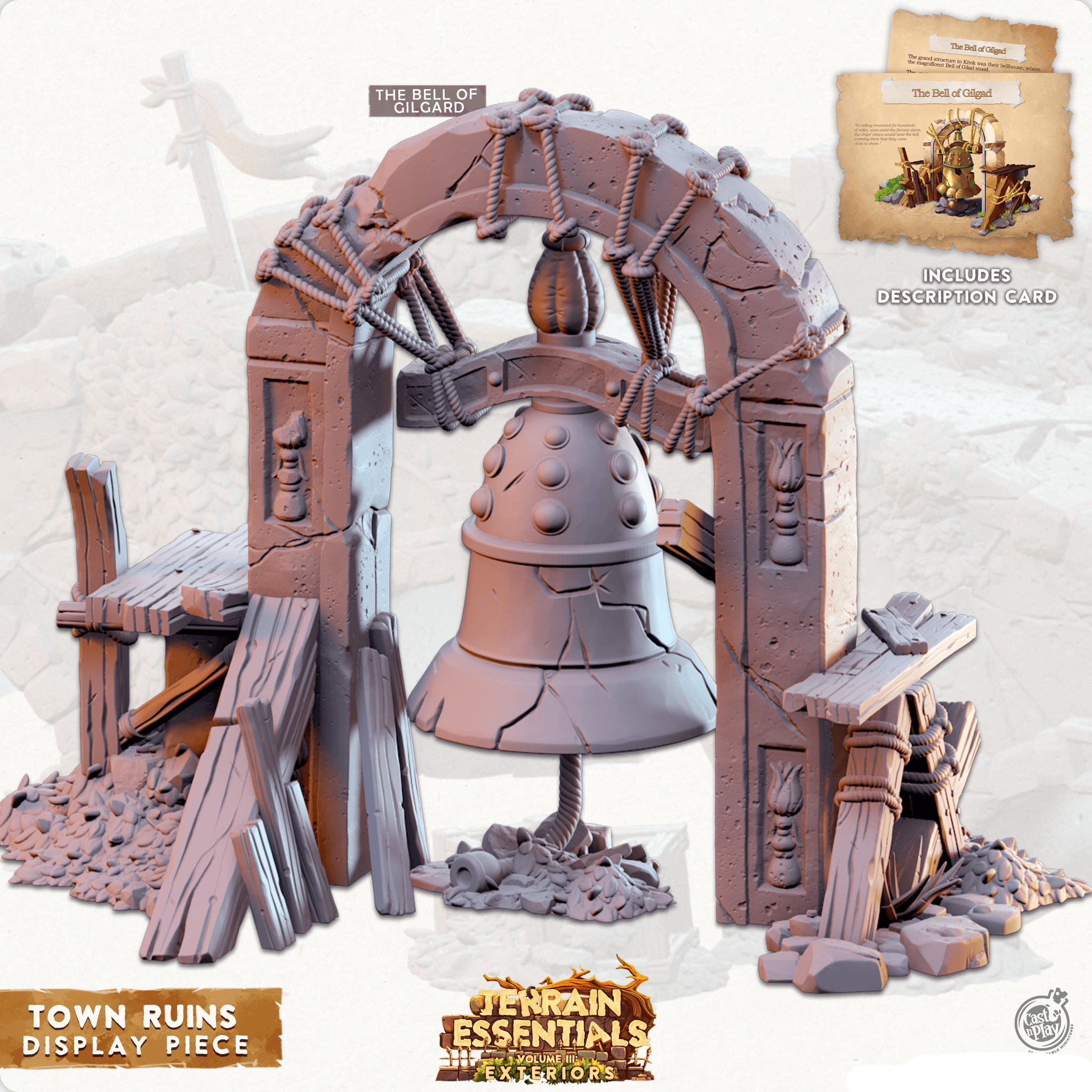 3D Printed Cast n Play Town - Display Bell Town Ruins Set 28mm 32mm D&D (Online Only)