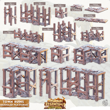 3D Printed Cast n Play Town - Town Ruins Modular Platforms Set 28mm 32mm D&D (Online Only)