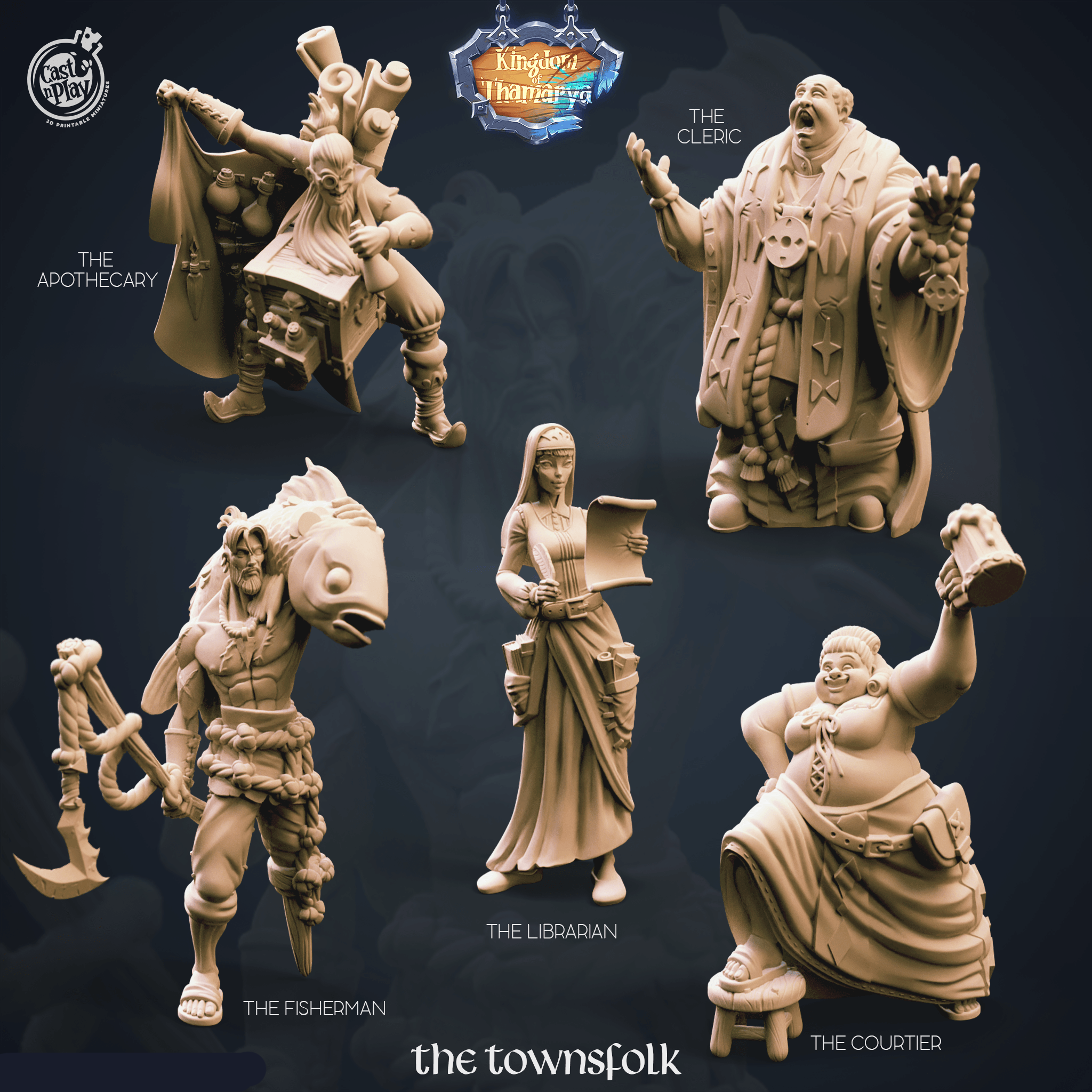 3D Printed Cast n Play Townsfolk Pack Kingdom Of Thamarya 28mm 32mm D&D (Online Only)