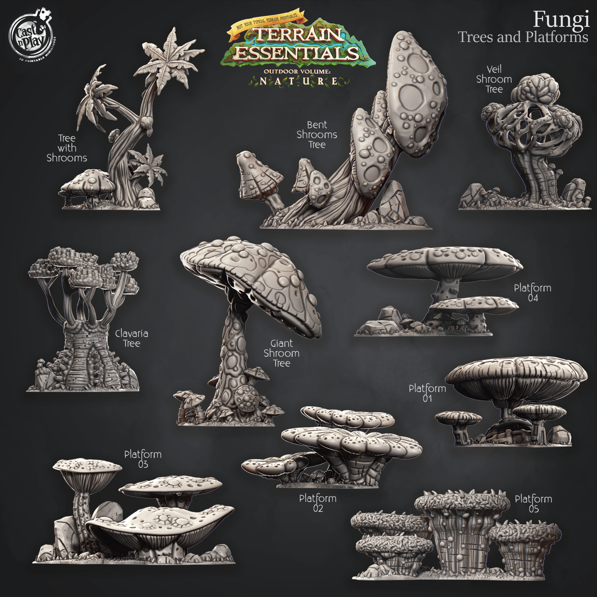 3D Printed Cast n Play Trees And Fungi Platforms Fungi Terrain Set Terrain Essentials Nature 28mm 32mm D&D (Online Only)