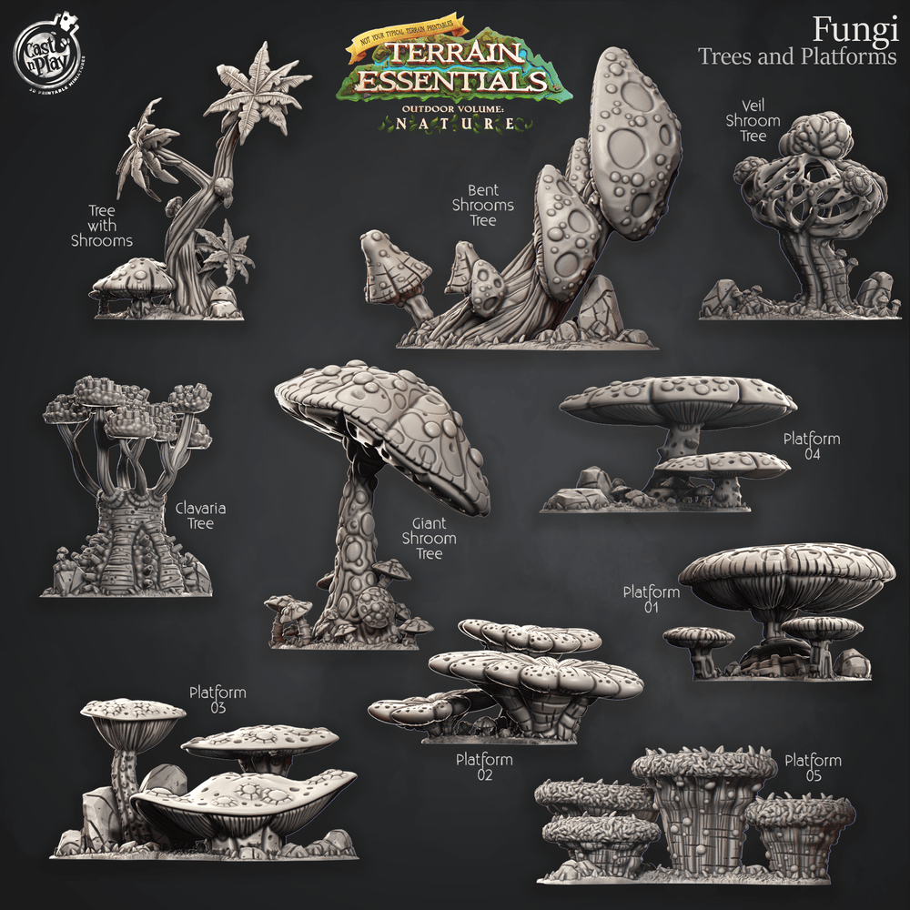 3D Printed Cast n Play Trees And Fungi Platforms Fungi Terrain Set Terrain Essentials Nature 28mm 32mm D&D (Online Only)