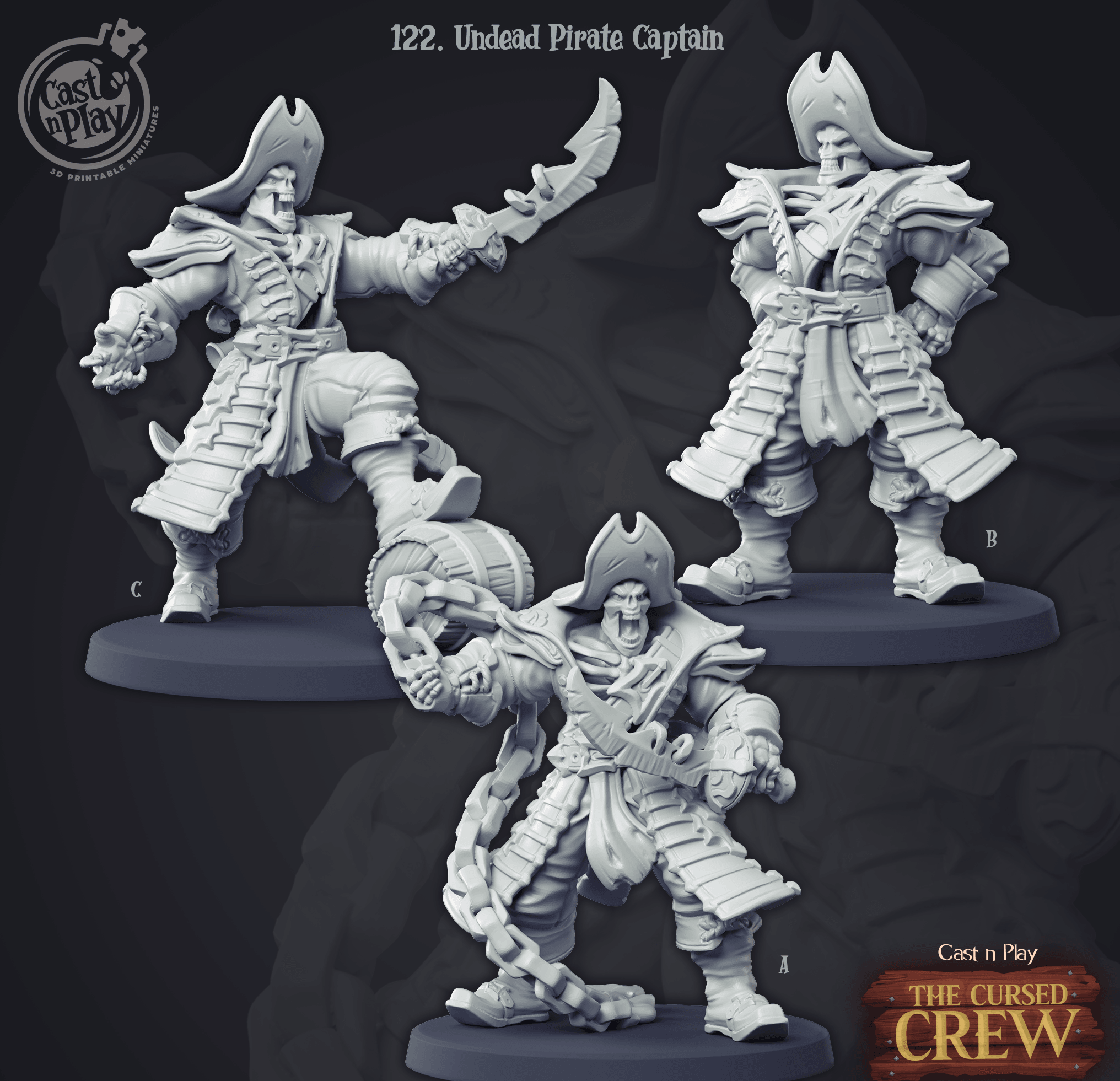 3D Printed Cast n Play Undead Pirate Captain Set 28mm 32mm D&D (Online Only)