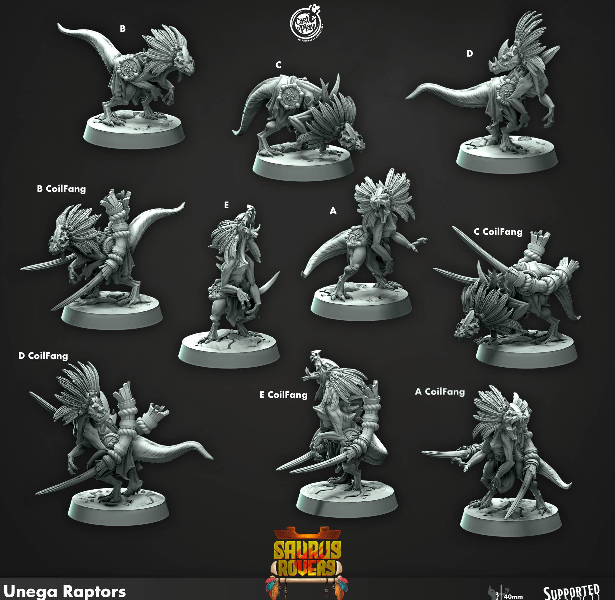 3D Printed Cast n Play Unega Raptors Saurus Rovers Set 28mm 32mm D&D (Online Only)