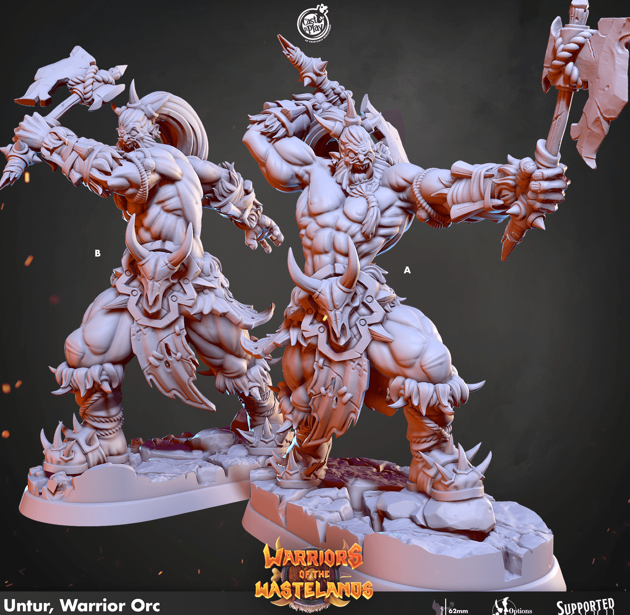 3D Printed Cast n Play Untur Orc Warrior Warriors of the Wastelands 28mm 32mm D&D (Online Only)