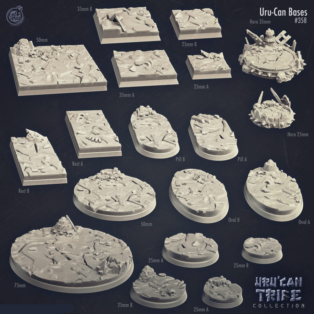 3D Printed Cast n Play Uru-Can Bases Set 28mm 32mm D&D (Online Only)