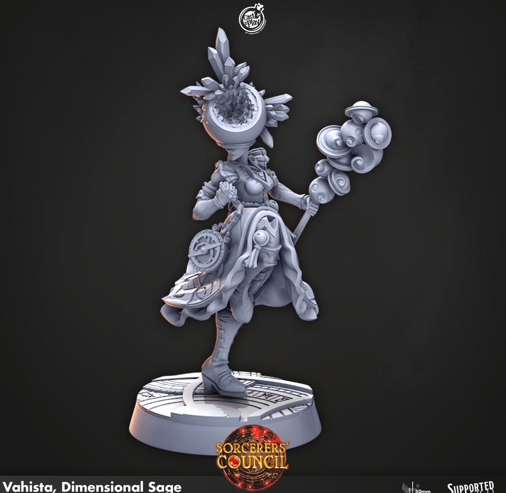 3D Printed Cast n Play Vahista, Dimensional Sage Sorcerers Council 28mm 32mm D&D (Online Only)