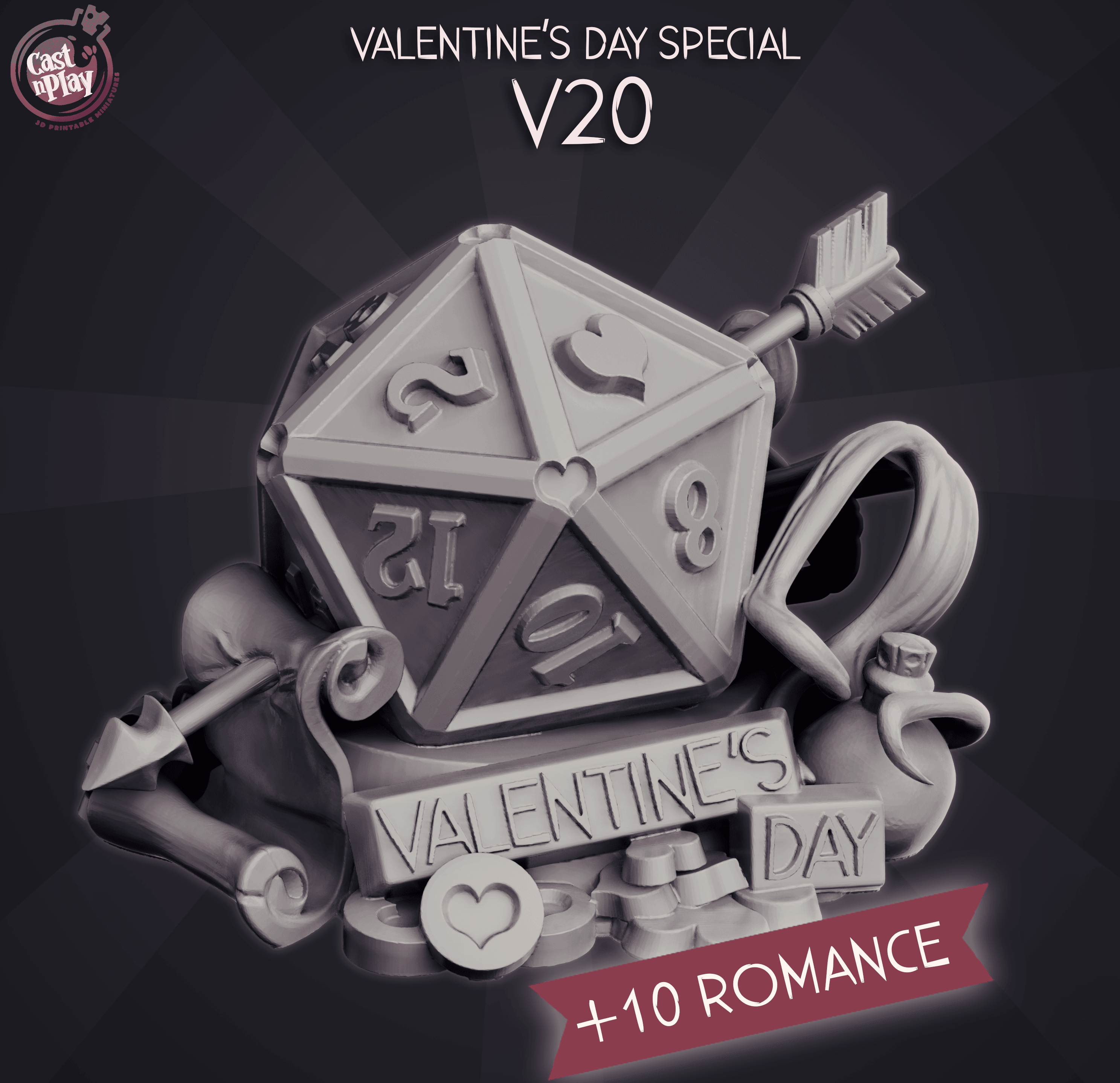 3D Printed Cast n Play Valentines Day Gamer Display D&D (Online Only)