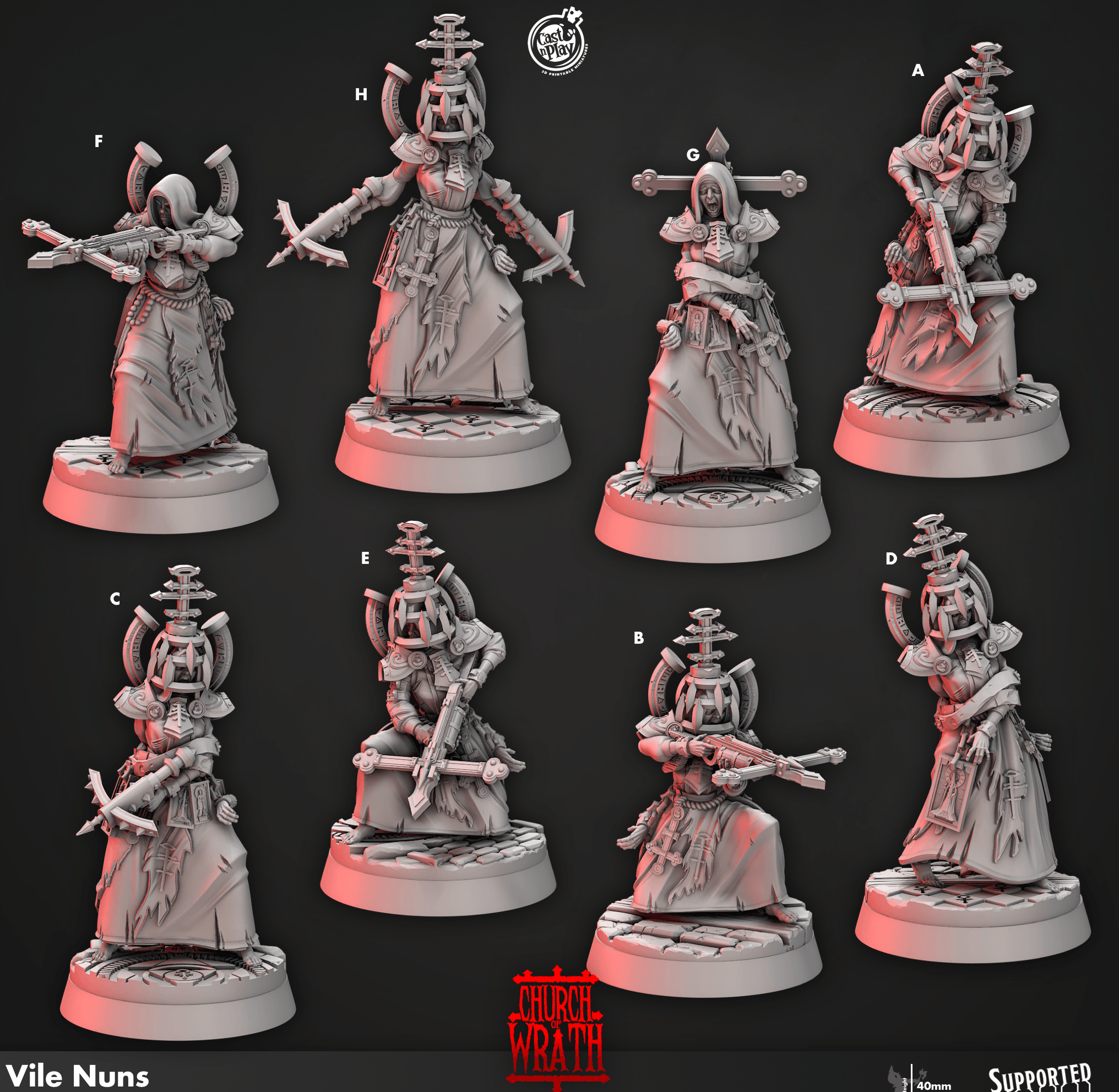 3D Printed Cast n Play Vile Nuns Church of Wrath 28mm 32mm D&D (Online Only)
