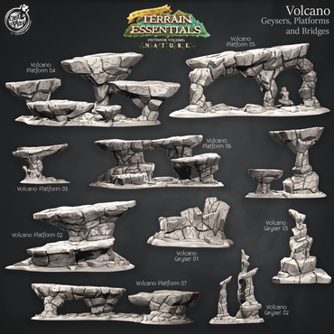 3D Printed Cast n Play Volcano Terrain Geysers, Platforms and Bridges Set Terrain Essentials 28mm 32mm D&D (Online Only)