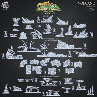 3D Printed Cast n Play Volcano Terrain Geysers, Platforms and Bridges Set Terrain Essentials 28mm 32mm D&D (Online Only)