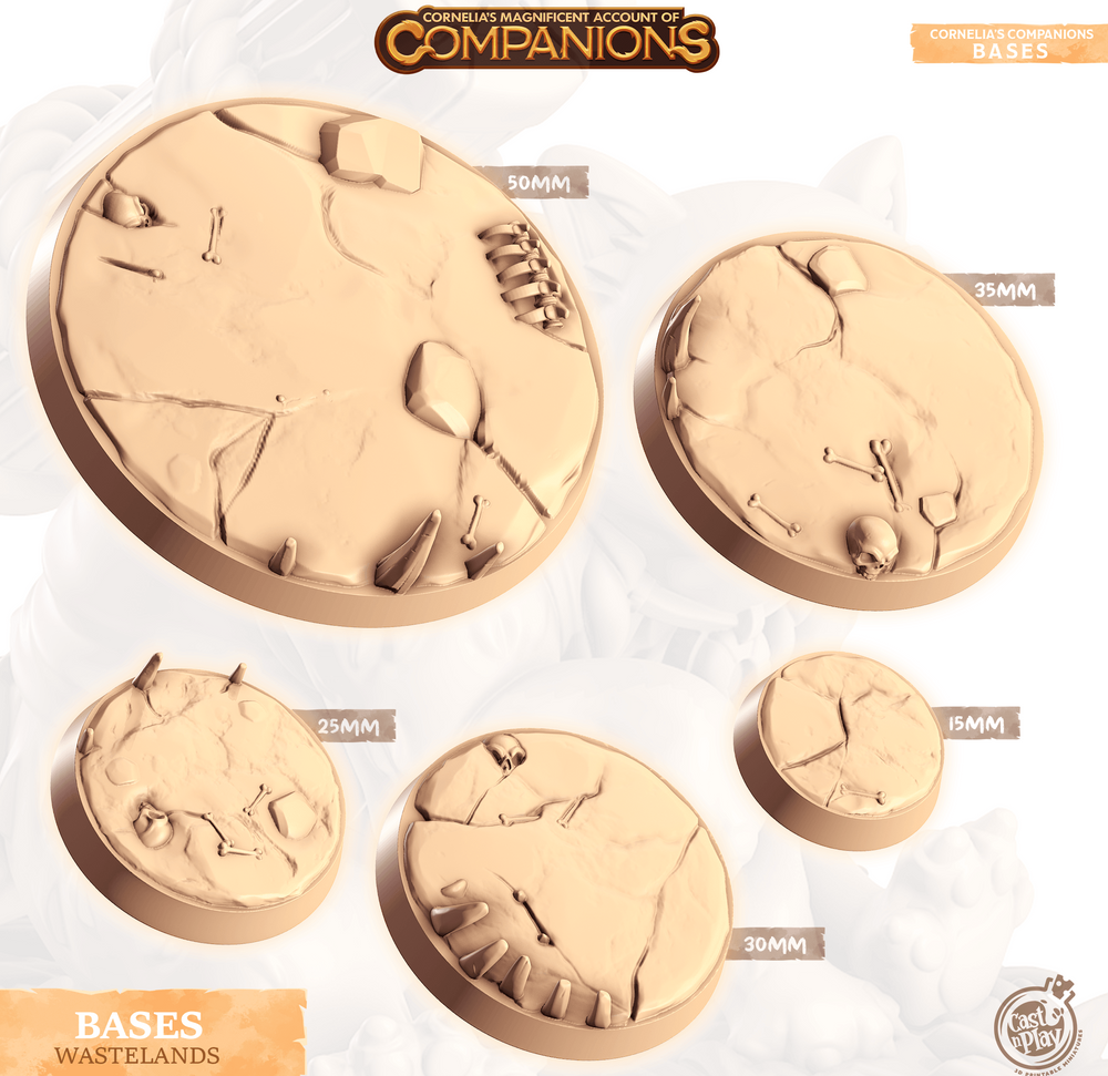 3D Printed Cast n Play Wastelands Bases Companion's Bases - Master Pack Companions 28mm 32mm D&D (Online Only)