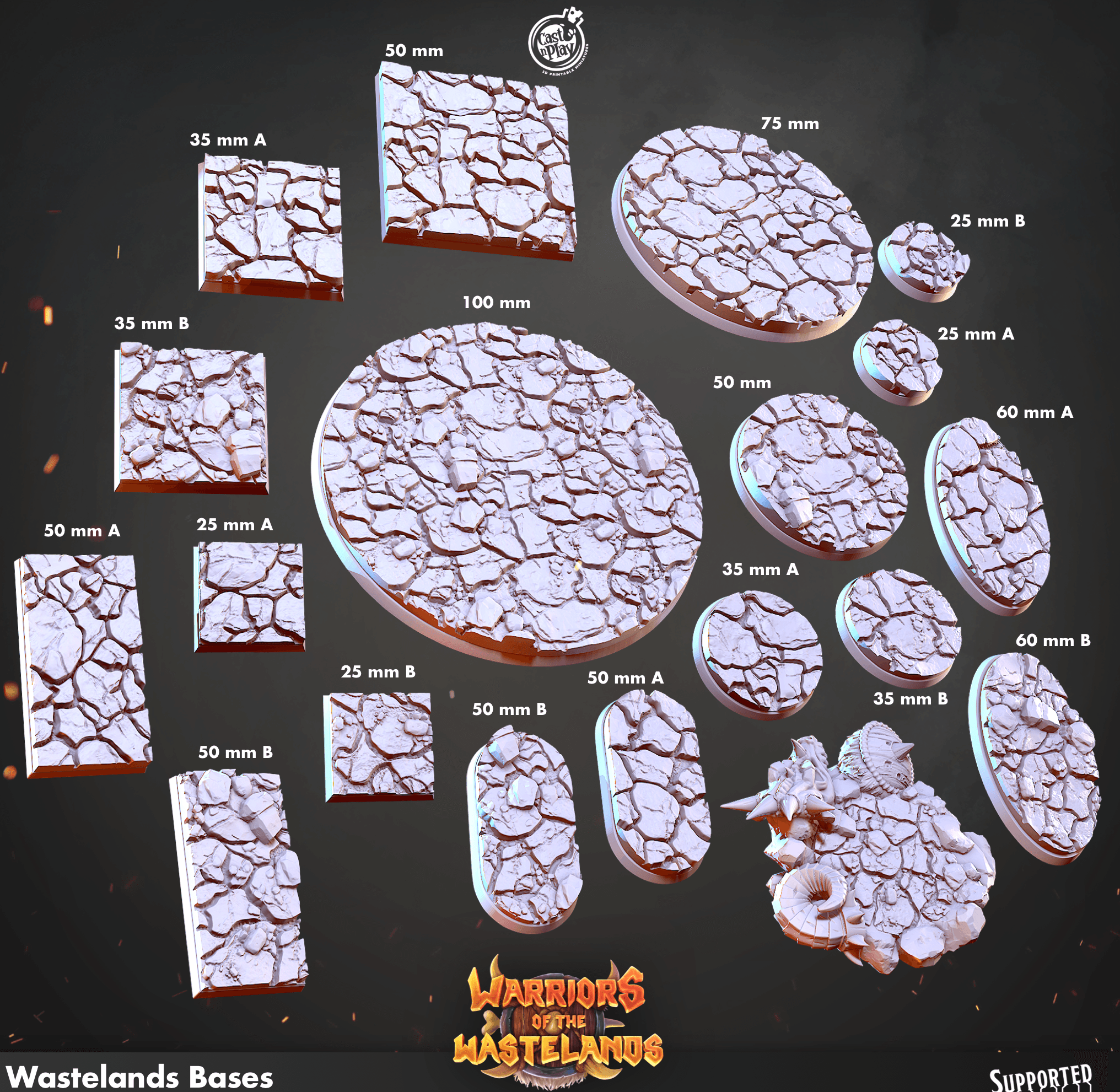 3D Printed Cast n Play Wastelands Bases Warriors of the Wastelands 28mm 32mm D&D (Online Only)