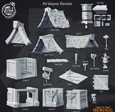 3D Printed Cast n Play Weapons Merchant Building Heroes Vol. 1 28mm 32mm D&D (Online Only)
