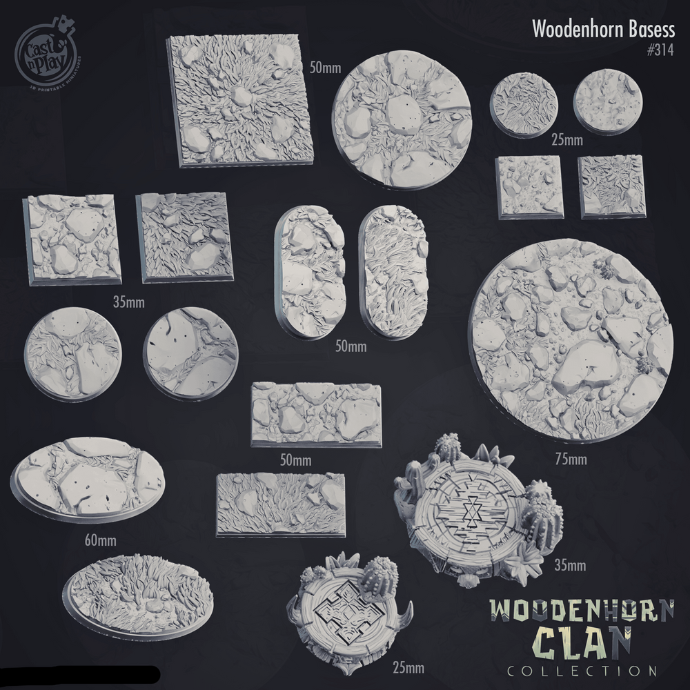 3D Printed Cast n Play Woodenhorn Bases Set 28mm 32mm D&D (Online Only)