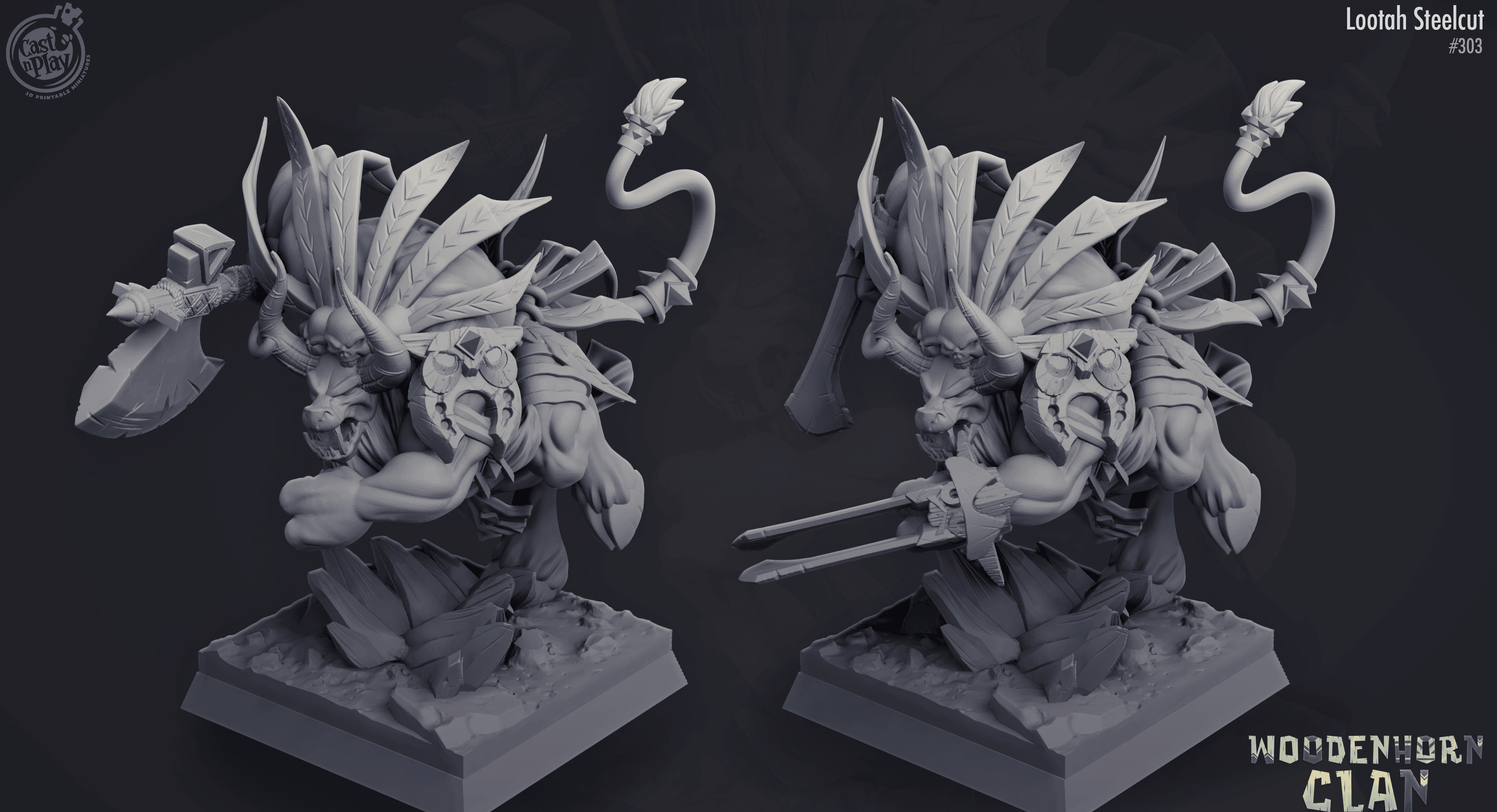 3D Printed Cast n Play Woodenhorn Clan - Lootah Steelcut 28mm 32mm D&D (Online Only)