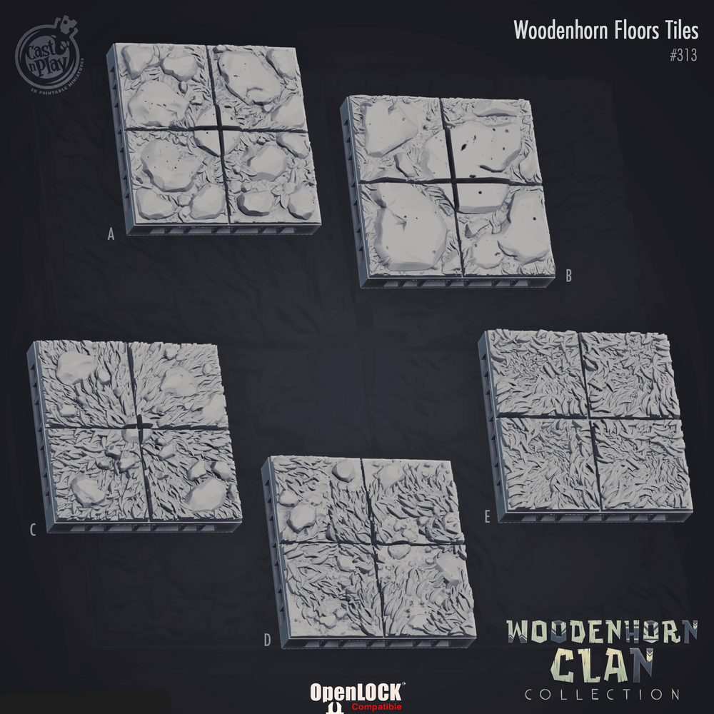 3D Printed Cast n Play Woodenhorn Clan - Woodenhorn Floors Tiles 28mm 32mm D&D (Online Only)