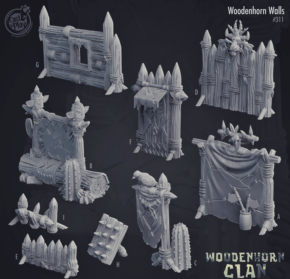 3D Printed Cast n Play Woodenhorn Clan - Woodenhorn Walls 28mm 32mm D&D (Online Only)