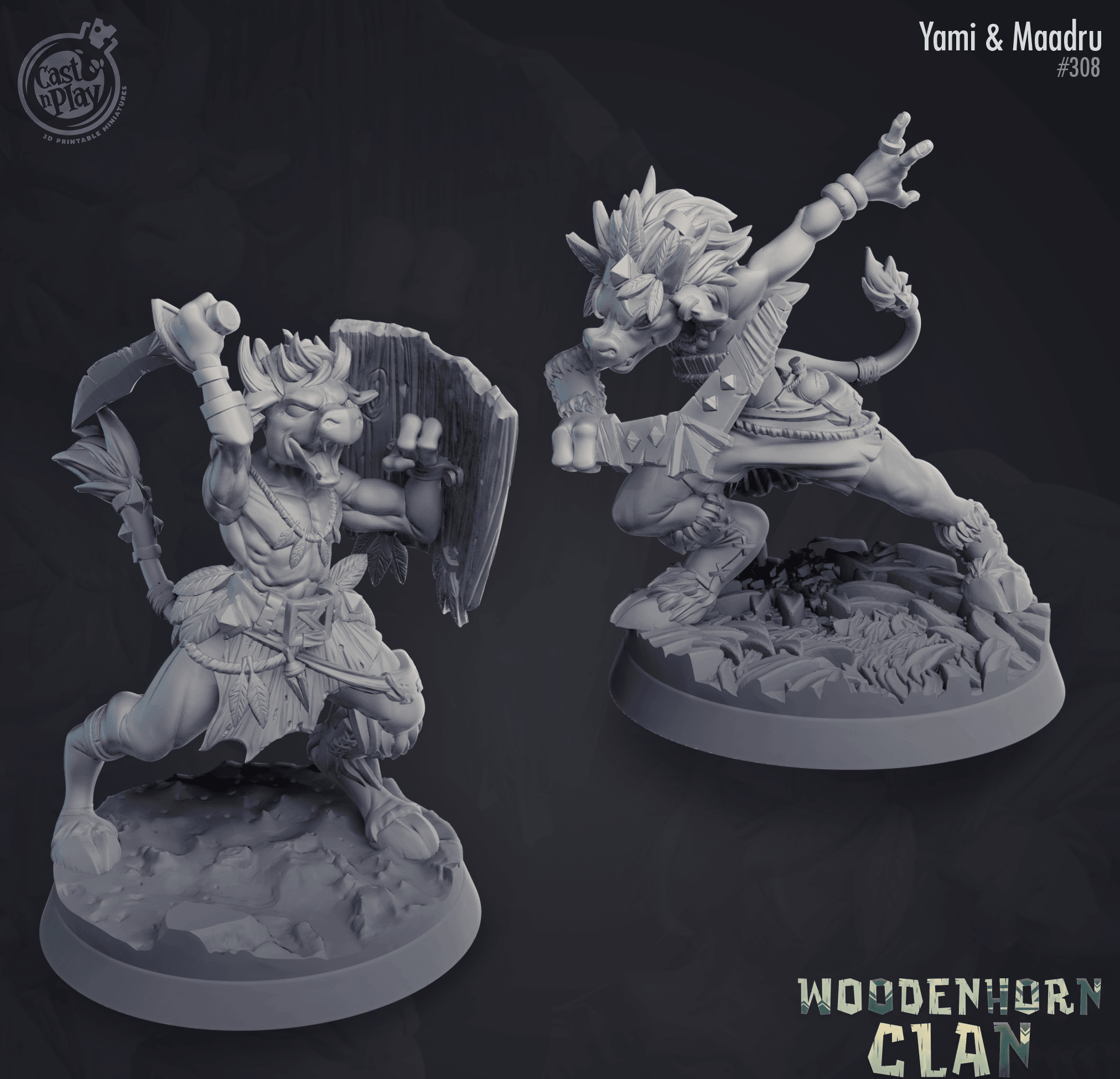 3D Printed Cast n Play Woodenhorn Clan - Yami and Maadru Minotaurs 28mm 32mm D&D (Online Only)