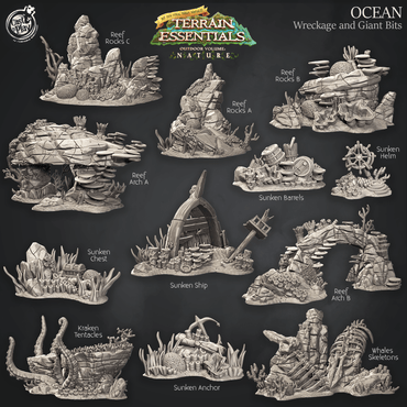 3D Printed Cast n Play Wreckage and Giant Bits Ocean Terrain Set Terrain Essentials Nature 28mm 32mm D&D (Online Only)