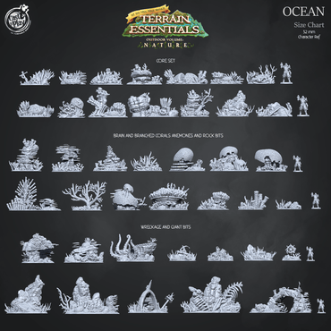 3D Printed Cast n Play Wreckage and Giant Bits Ocean Terrain Set Terrain Essentials Nature 28mm 32mm D&D (Online Only)