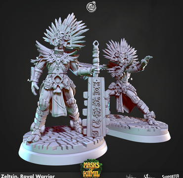 3D Printed Cast n Play Zeltzin, Royal Warrior Masks of Kiimil 28 32mm D&D (Online Only)