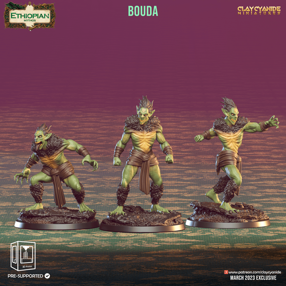 3D Printed Clay Cyanide Bouda Ethiopian Mythos 28 32 mm D&D (Online Only)