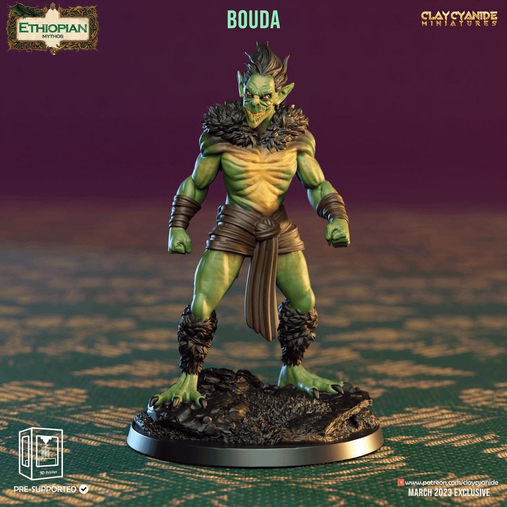 3D Printed Clay Cyanide Bouda Ethiopian Mythos 28 32 mm D&D (Online Only)