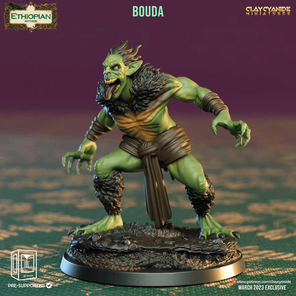 3D Printed Clay Cyanide Bouda Ethiopian Mythos 28 32 mm D&D (Online Only)