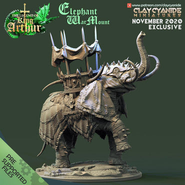 3D Printed Clay Cyanide Elephant War Mount Legend of King Arthur Ragnarok D&D (Online Only)