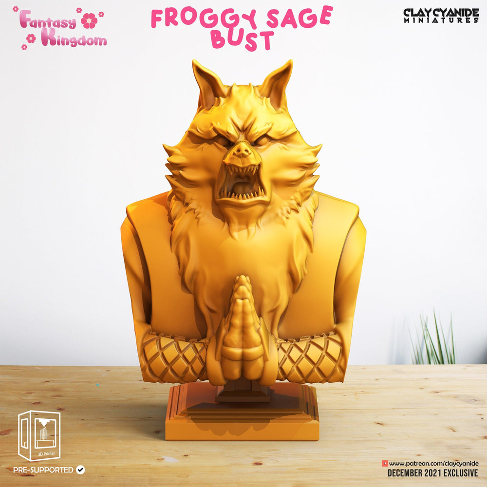 3D Printed Clay Cyanide Fantasy Kingdom - Froggy Sage Bust 28mm 32mm D&D (Online Only)