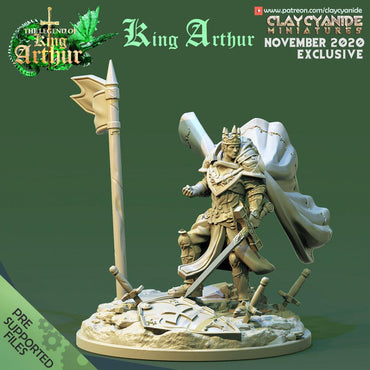 3D Printed Clay Cyanide King Arthur Standing The Legend of King Arthur Ragnarok D&D (Online Only)