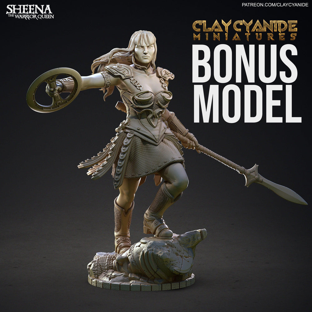 3D Printed Clay Cyanide Large Figure Sheena, Warrior Queen Ragnarok D&D (Online Only)