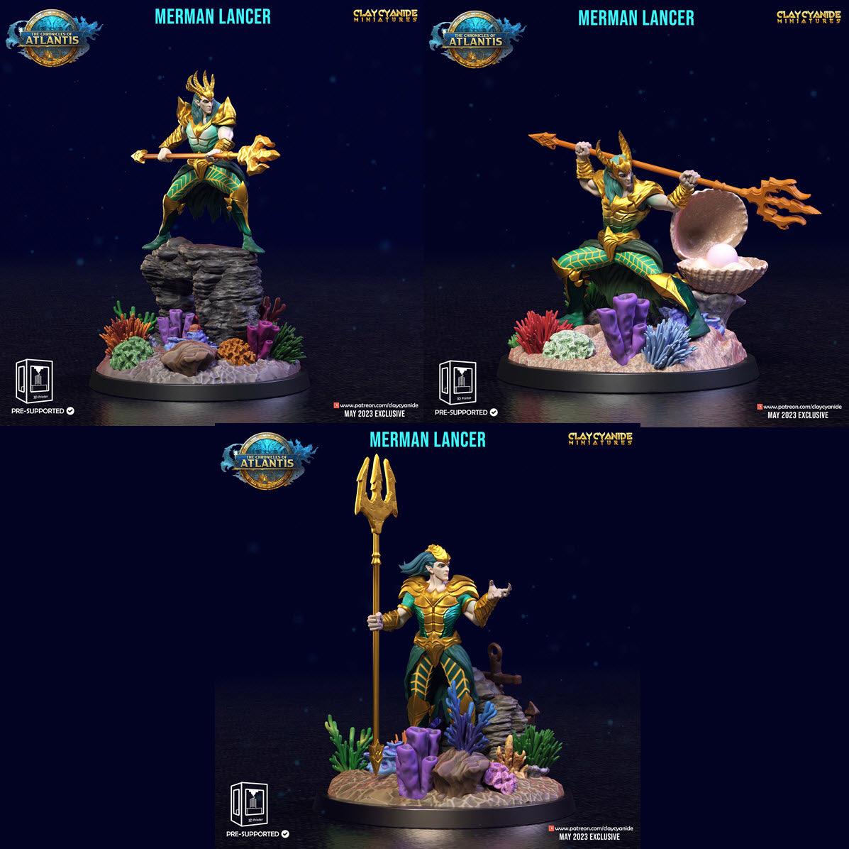 3D Printed Clay Cyanide Merman Lancers The Chronicles of Atlantis 28 32 mm D&D (Online Only)