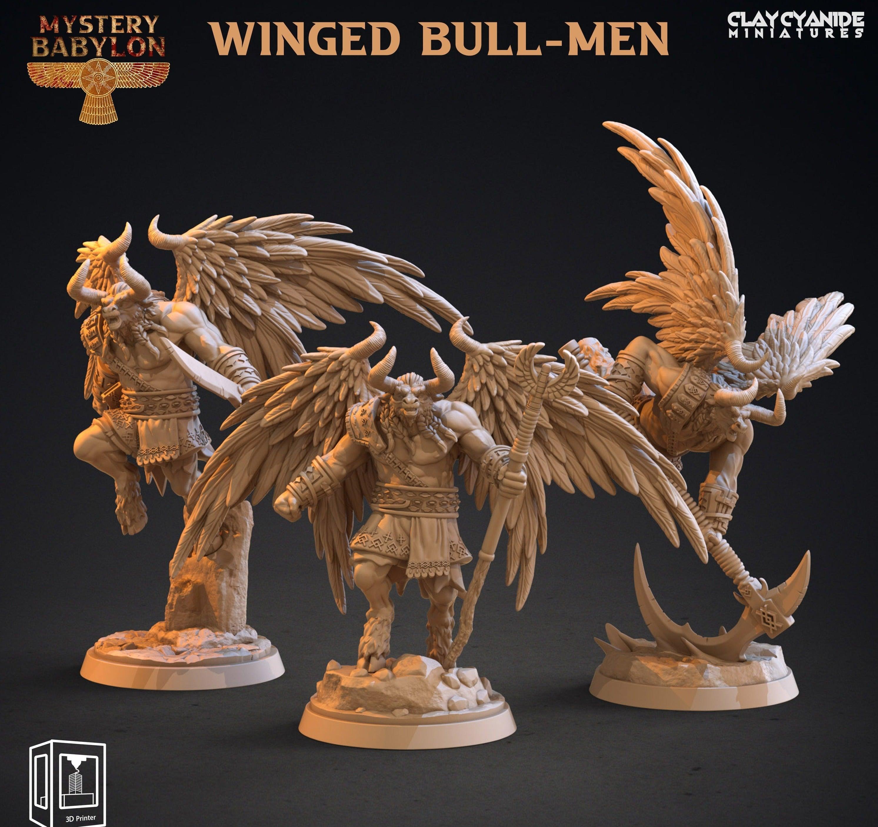3D Printed Clay Cyanide Mystery Babylon - Winged Bull Men 28mm 32mm D&D (Online Only)