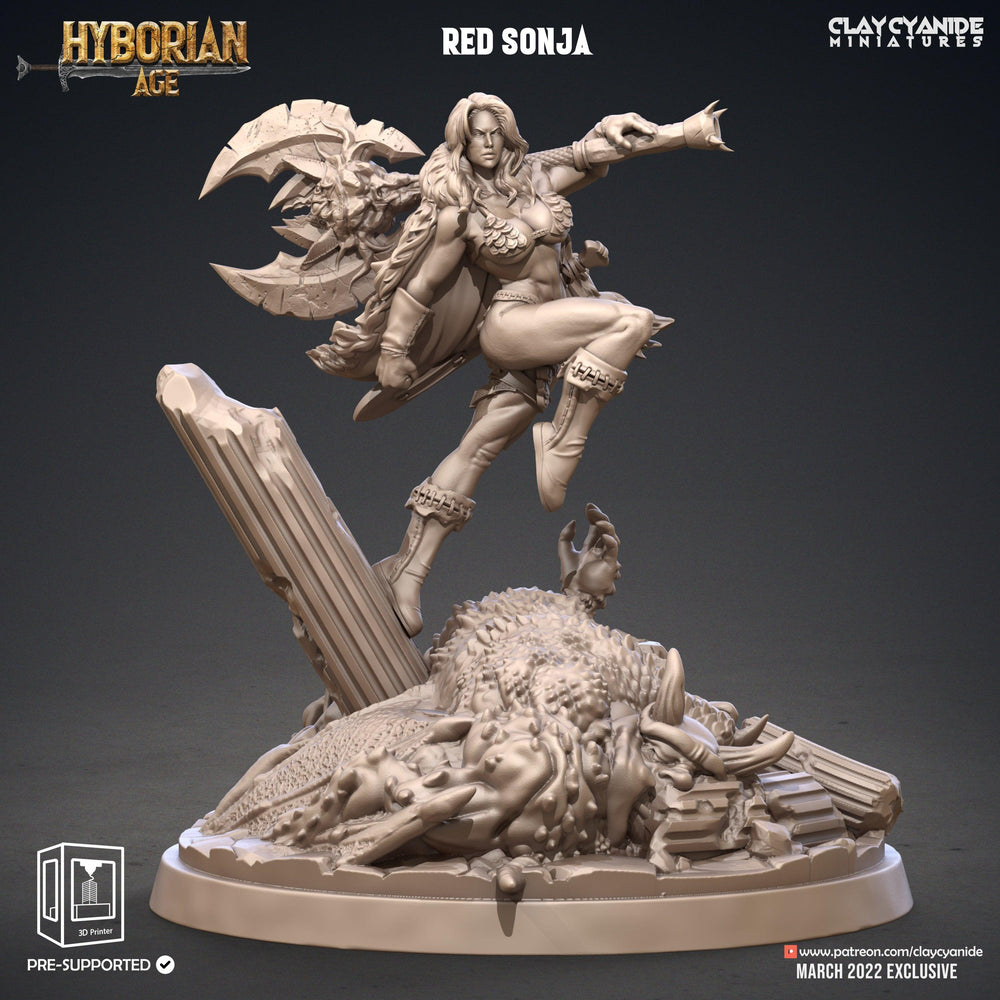 3D Printed Clay Cyanide Red Sonja 28-32mm Hyborian Age Ragnarok D&D (Online Only)