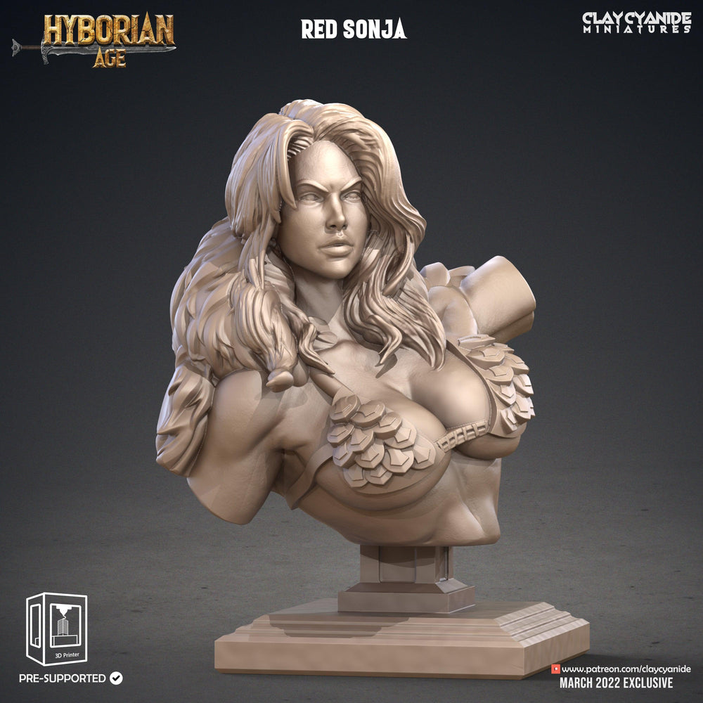 3D Printed Clay Cyanide Red Sonja Bust Hyborean Age Ragnarok D&D (Online Only)