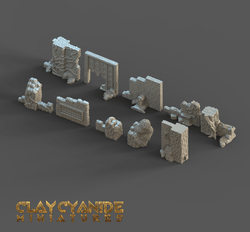 3D Printed Clay Cyanide Ruins Set 28mm-32mm Ragnarok D&D (Online Only)