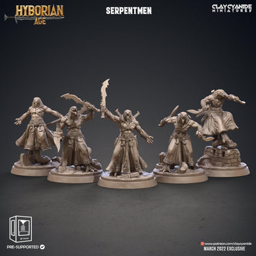 3D Printed Clay Cyanide Serpentmen Set Hyborian Age 28mm-32mm Ragnarok D&D (Online Only)